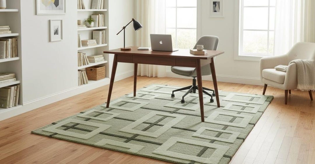 Sage Green Geometric Hand Tufted Rug - Modern Minimalist Square Pattern ...