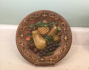 1970s Retro Kitchen Decor Ceramic Fruit Wall Plate