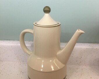 Vintage Tea Coffee Pot, Pitcher – Midcentury Ceramic with Green Accents, Retro Kitchen Decor