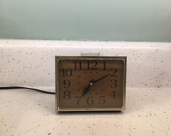 Vintage Alarm Clock Westclox Electric, Woodgrain, 1960's or 70s