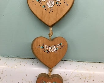 Rustic Painted Wooden Heart Decoration