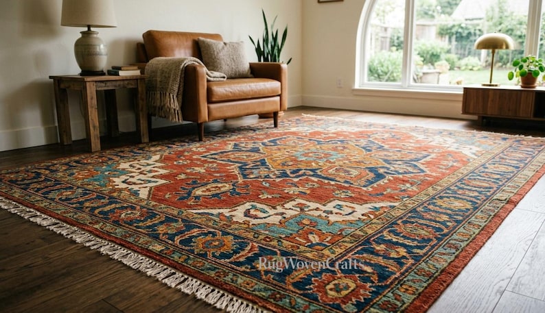 Persian Style Medallion Rug, Red Navy Oriental Area Carpet, Vintage ...