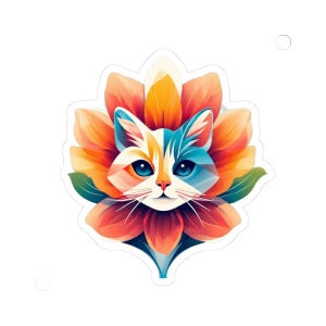 Vibrant Cat Floral Kiss-Cut Stickers, Cute Cat Sticker, Flower Art Sticker, Laptop Decor, Gift for Cat Lovers