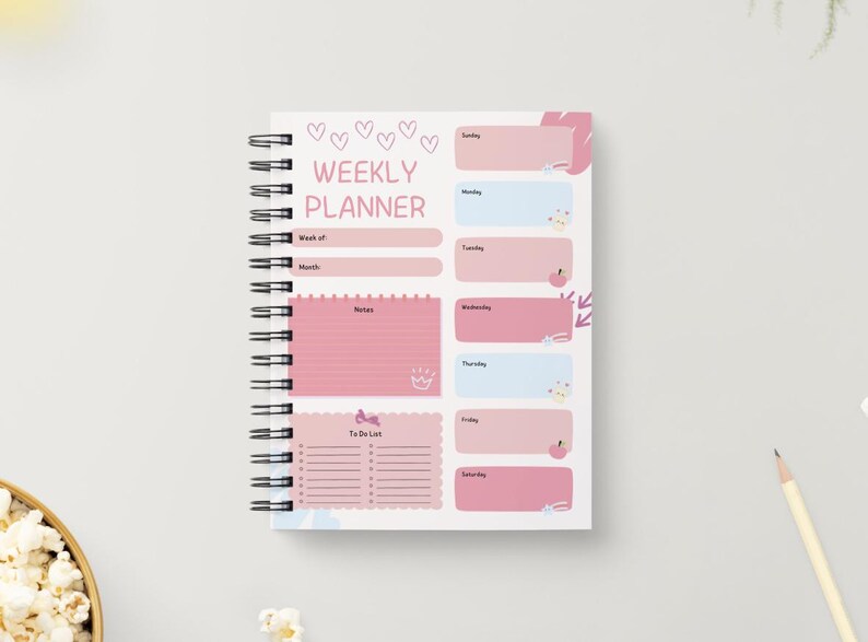 Pretty Pink Weekly Planner Template - Etsy
