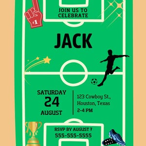 Boys Soccer Birthday Invitation | Editable Sports Party Invite | Green Field Theme | Soccer Party for Kids | Printable Digital Download