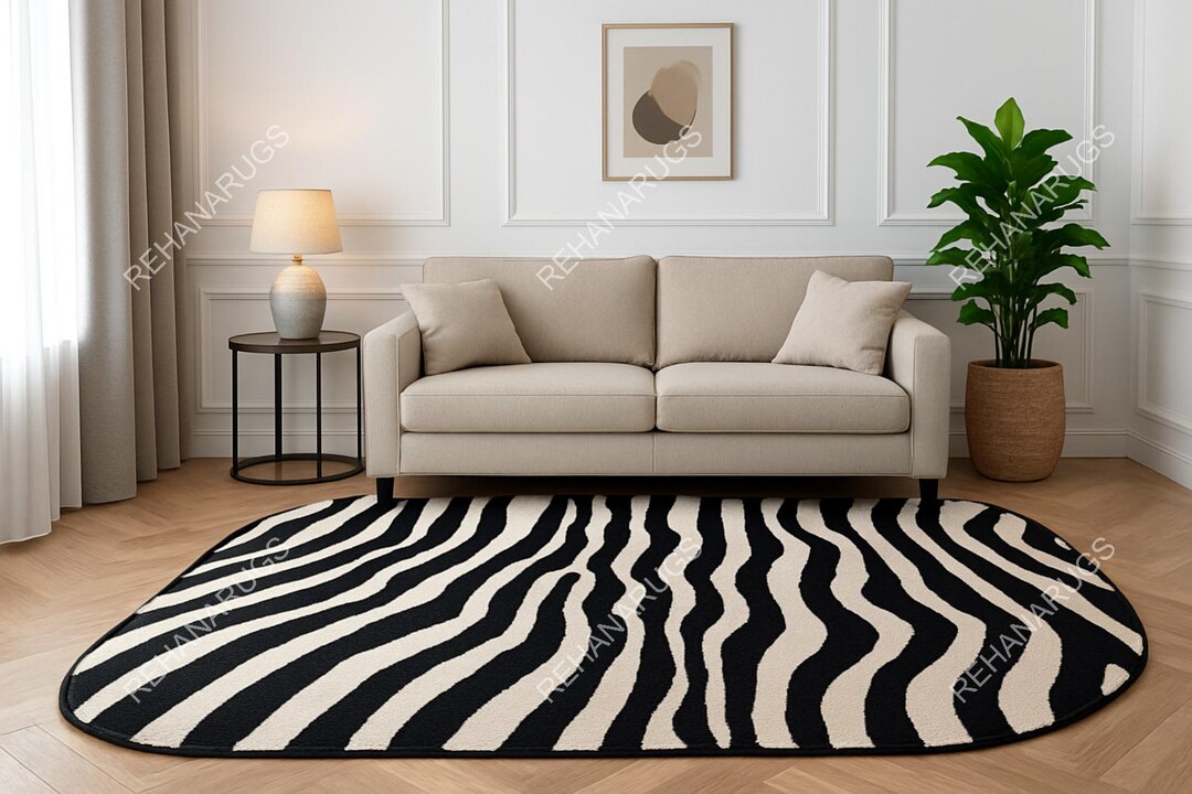 Zebra Print Oval Area Rug - Etsy