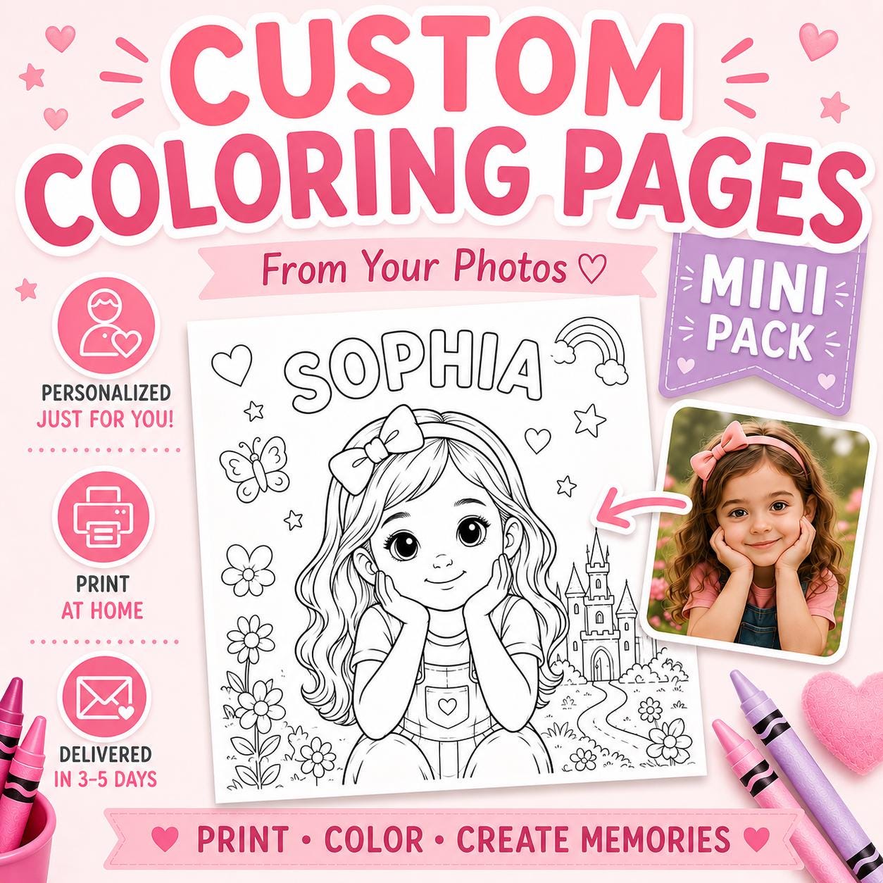 Custom Photo Coloring Book Pages | Storybook Style Kids Art (digital ...