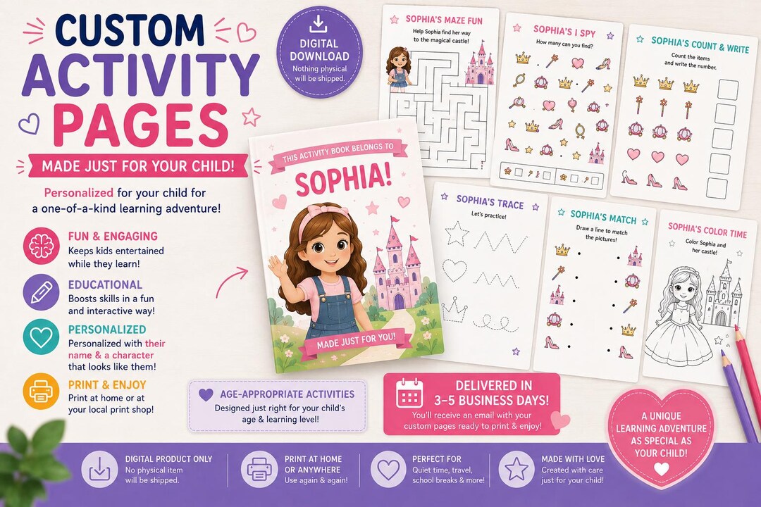 Custom Activity Book Custom Kids Activity Workbook | Personalized Printable Learning Pages ...