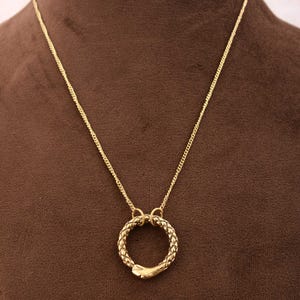 Gold Ouroboros Pendant Necklace, Snake Eating Tail Symbol, Serpent Circle Necklace, Norse Myth Jewelry, Pagan Amulet, Viking Style Gift