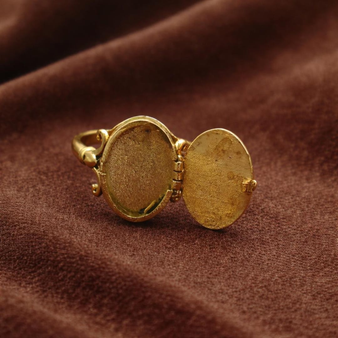 Gold Oval Locket Ring, Hidden Compartment Ring, Memorial Photo Ring ...