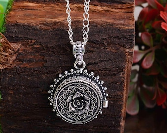 Moonstone Poison Locket Necklace | Silver Flower Secret Pendant