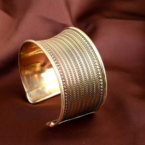 Extra Wide Braided Brass Cuff Bracelet – Handmade Statement Bangle, Adjustable Boho Jewelry, Chunky Tribal Arm Cuff