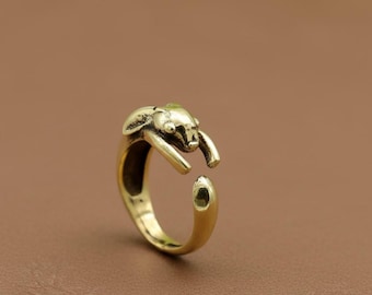 Kaninchen Ring, Kaninchen Ring verstellbar, niedlichen Tier Schmuck, Minimal Gold Kaninchen Ring, handgemachtes Geschenk für sie