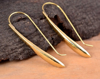 Minimalist Gold Drop Earrings, Long Hook Earrings, Modern Gold Dangle Earrings, Handmade Simple Jewelry, Gift for Her