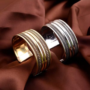Wide Braided Cuff Bracelet – Adjustable Gold & Silver Tone Bangles, Bold Statement Metal Jewelry, Unisex Boho Arm Cuff
