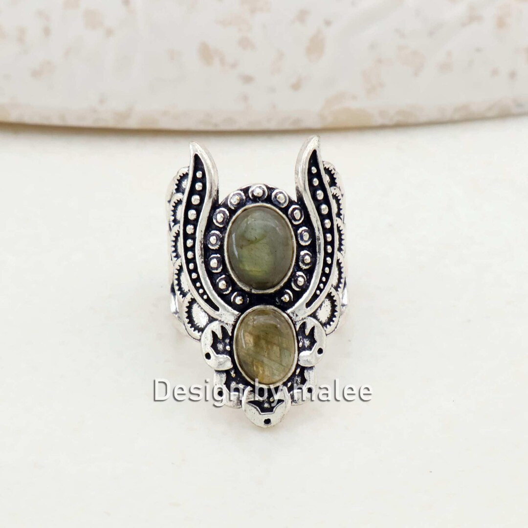 Labradorite Ring, Handmade Double Gemstone Ring, Gift for Her