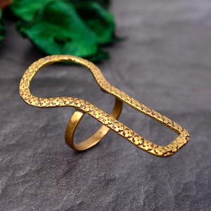 Arthritis Ring Floral Pattern Brass Ring, Adjustable Double Band Ring for Swollen Fingers, Open Gold Tone Boho Statement Jewelry