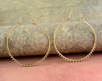 Gold Beaded Hoop Earrings, Minimal Gold Hoops, Dainty Everyday Earrings, Handmade Gold Circle Earrings, Modern Jewelry Gift for Her