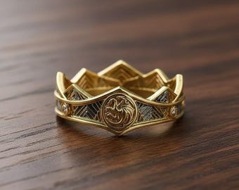 Gold Dragon Crown Ring, Fantasy Dragon Band, Medieval Crown Ring, Gothic Dragon Jewelry, Unisex Statement Ring