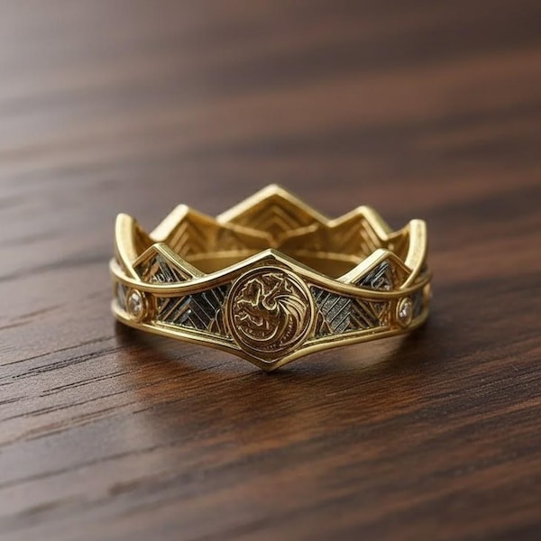 Gold Dragon Crown Ring, Fantasy Dragon Band, Medieval Crown Ring, Gothic Dragon Jewelry, Unisex Statement Ring