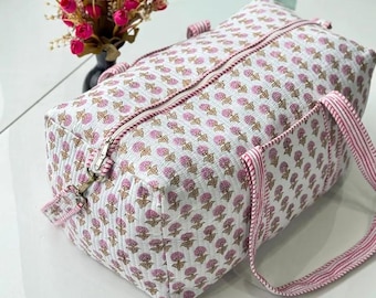 Large Cotton Quilted Travel Duffle, Custom Weekend Gym/Yoga Bag, Shoulder Overnight  Bag, Handmade Floral Outdoor Bag, 24x12x12 Holdall Bag
