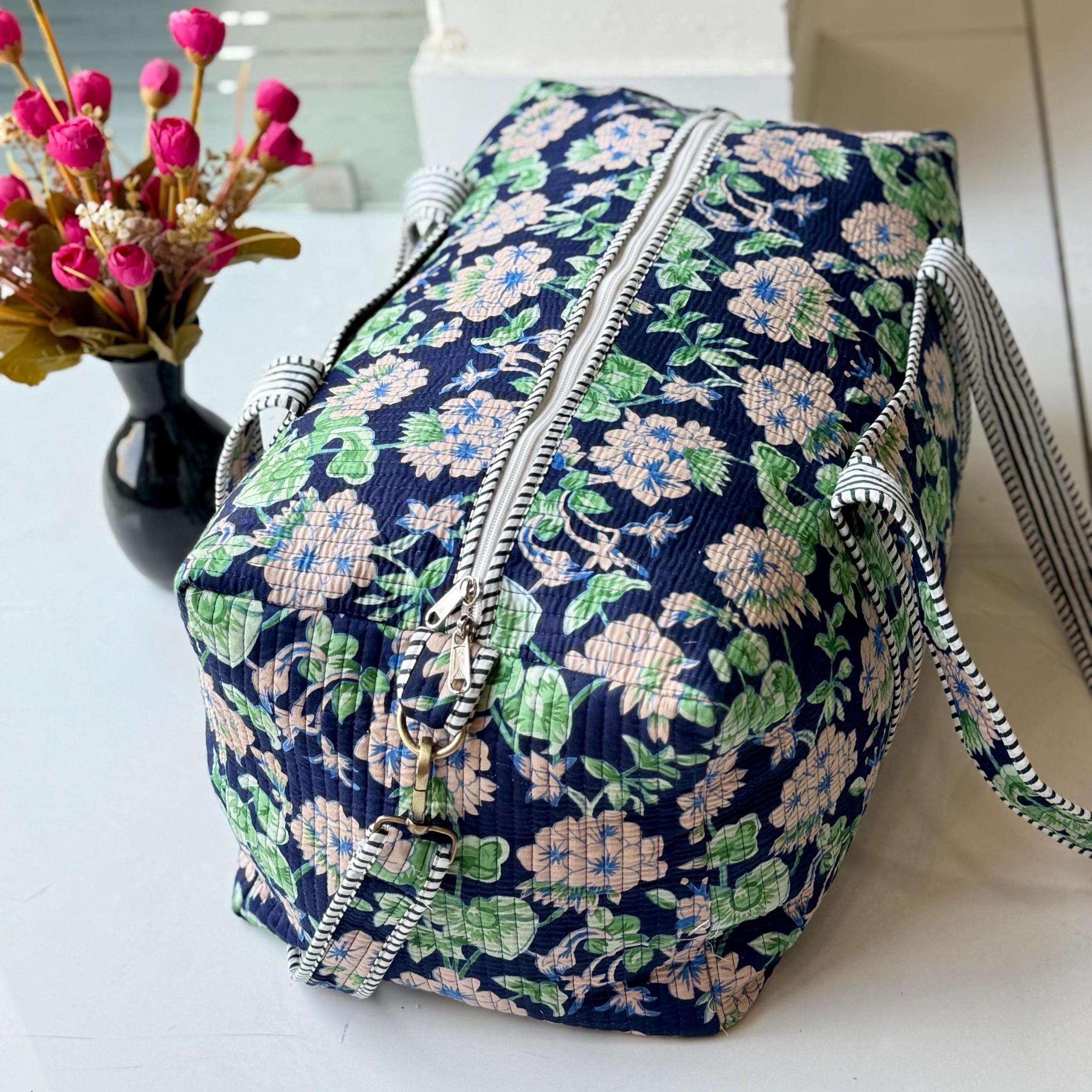 Floral Quilted Cotton Duffle Bag Handmade Quilted Duffle Bag | Block ...