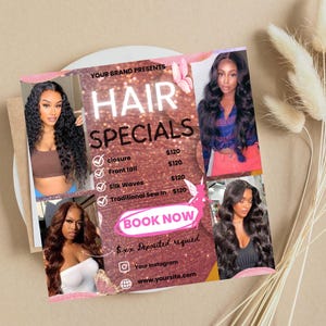 Flyer klantwaardering, flyer met haarspecials herfst, flyer september boekingen beschikbaar, haarstylist pruik installeren, speciale flyer pruik en vlecht