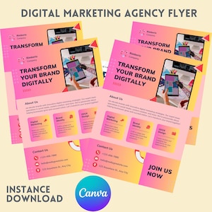 Editable Digital Marketing Agency Flyer, Marketing Agency Promotion Template, Business Advertising Flyer, Brand Kit ,Instant Download PDF