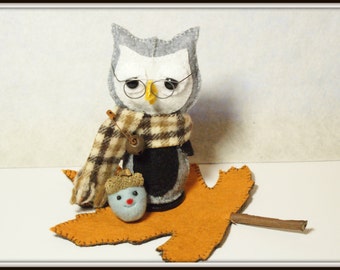 PATTERN Owl Pattern Needle felted Acorn Leaf Pattern Felt Owl Wise Owl Felt Leaf