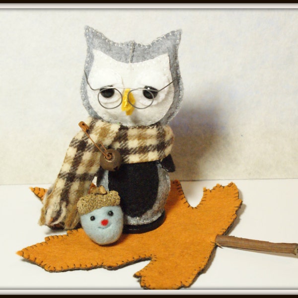 PATTERN Owl Pattern Needle felted Acorn Leaf Pattern Felt Owl Wise Owl Felt Leaf