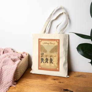Abbey Road Cat Beatles Tote Bag, Eco-Friendly Cotton Carry-All, Vintage Music Lover&#39;s Bag, Gift for Beatles Fans, Reusable Shopping Bag
