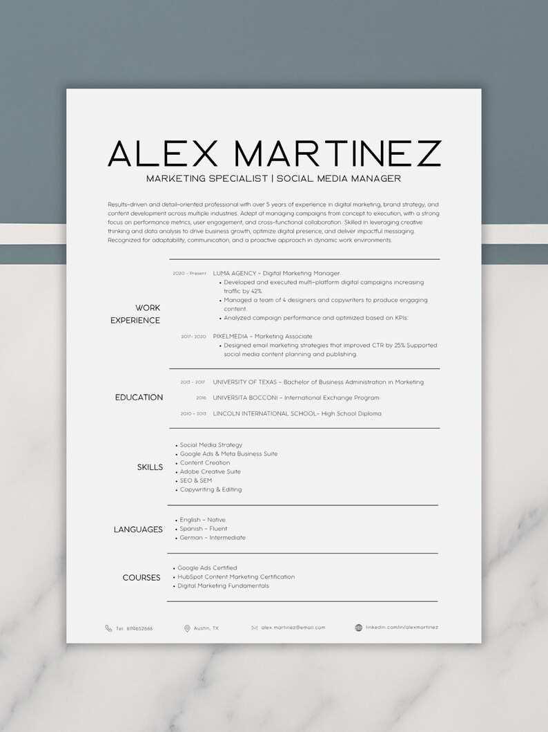 Modern Resume Template for Word & Canva – Clean CV Design for Job ...