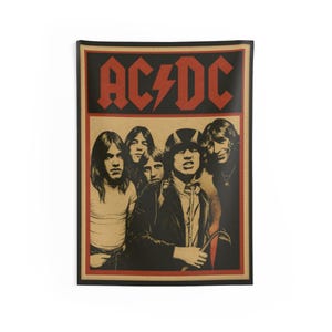 Rock 'n' Roll AC/DC wandtapijt, muziekdecor, boho kunst aan de muur, heavy metal wandtapijt, vintage banddecoratie