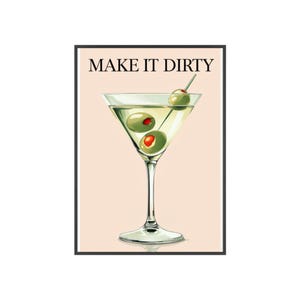 Moderne cocktailkunstafdrukken, Make It Dirty Art, decoratie thuisbar, uniek cadeau, ingelijste kunst aan de muur, retro keukendecoratie