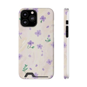 花柄の携帯ケース、カードホルダー付き、シックなテックアクセサリー、かわいい花柄デザイン、彼女へのプレゼント、春スタイル、グリーンな雰囲気