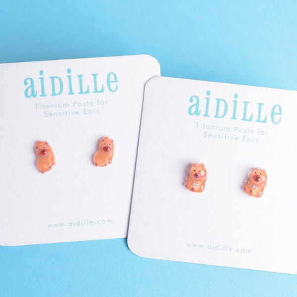 Little Capybara Stud Earrings with Titanium Posts for Sensitive Ears- Two Styles