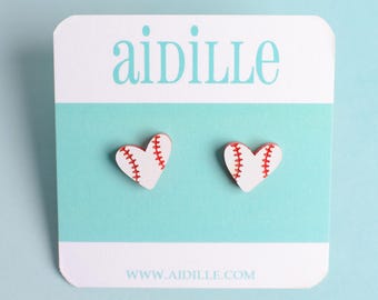 Baseball Fan Heart Earrings with Titanium Posts for Sensitive Ears
