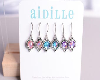 Iridescent Dangle Earring Trio: Hypoallergenic Titanium Ear Wires