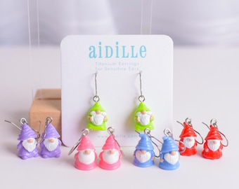 Little Gnome Dangle Earrings with Titanium Ear Wires- Choose from 5 Colors