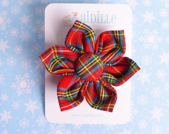 Tartan Christmas Plaid Fabric Bow Flower Hair Clip