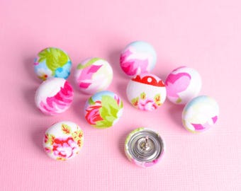 Shabby Rose Fabric Button Push Pin Set, Set of 10 Thumb Tacks for Corkboards