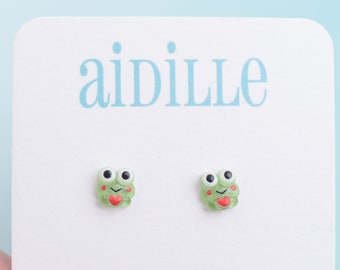 Cute Mini Frog with Heart Earrings, Resin Novelty Titanium Studs, Girls Hypoallergenic and  Posts for Sensitive Ears