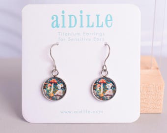 Mushroom Forest Dangle Earrings with Titanium Ear Wires