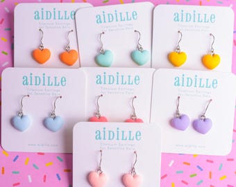 Little Bubble Heart Dangle Earrings with Titanium Ear Wires- 7 Colors