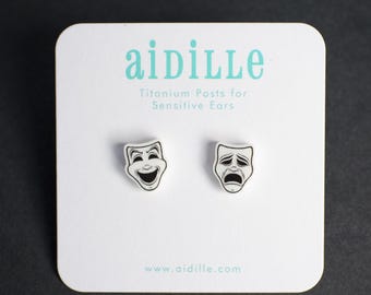 Acrylic Drama Earrings with Titanium Posts: Comedy and Tragedy