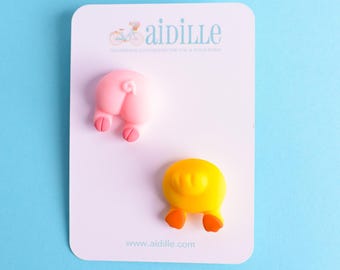Funny Pig and Duck Bottom Lapel Pins- Set of 2