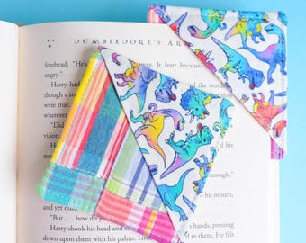 Patchwork Plaid Dinosaur Handmade Fabric Corner Bookmark