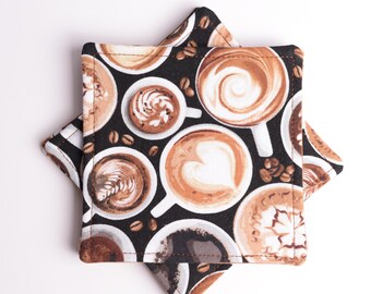 Latte Coffee Cloth Coasters, Set of 4, Hot Chocolate Fabric
