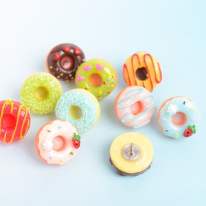 Donut Push Pins or Magnets, Resin Doughnut Thumb Tacks, ASSORTED Breakfast Pastry Pins, Food Bulletin Board Push Pins, Girls Dorm Room Decor