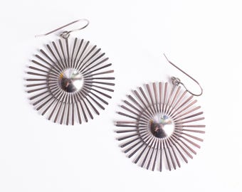 Silver Sunburst Dangle Earrings with Titanium Ear Wires